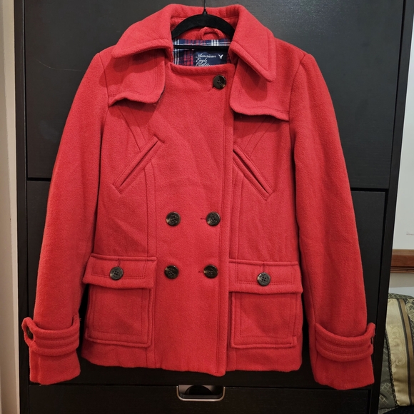American Eagle Outfitters Wool Blend Double Breasted Peacoat Medium Red - Picture 7 of 16